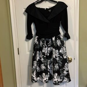 SLNY Black and White Floral Midi Dress
